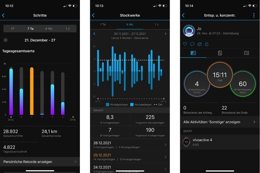 Man sieht die geöffneten Aktivitäten in der Connect App. 